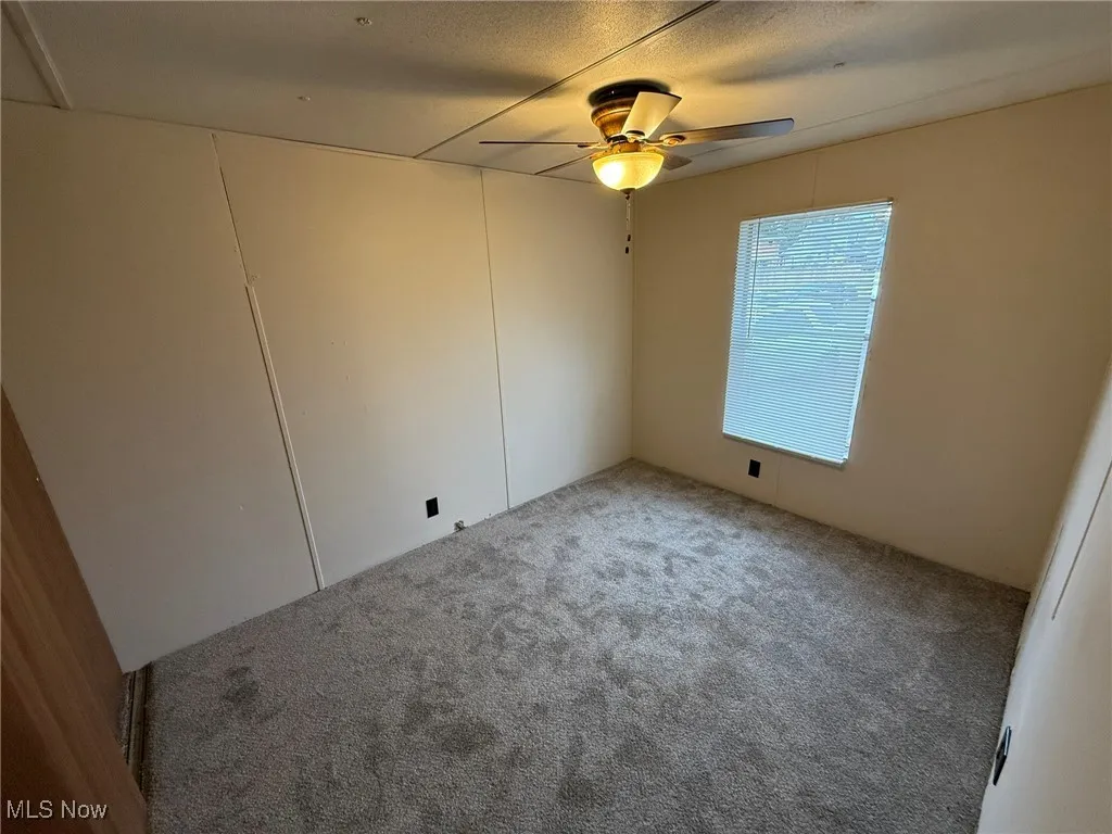Spare room with carpet flooring and ceiling fan