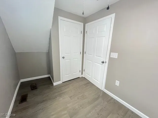 Bonus room featuring wood finished floors and vaulted ceiling