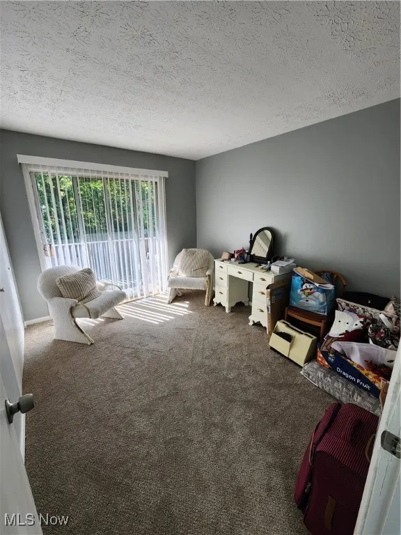 Carpeted bedroom #2 with a textured ceiling