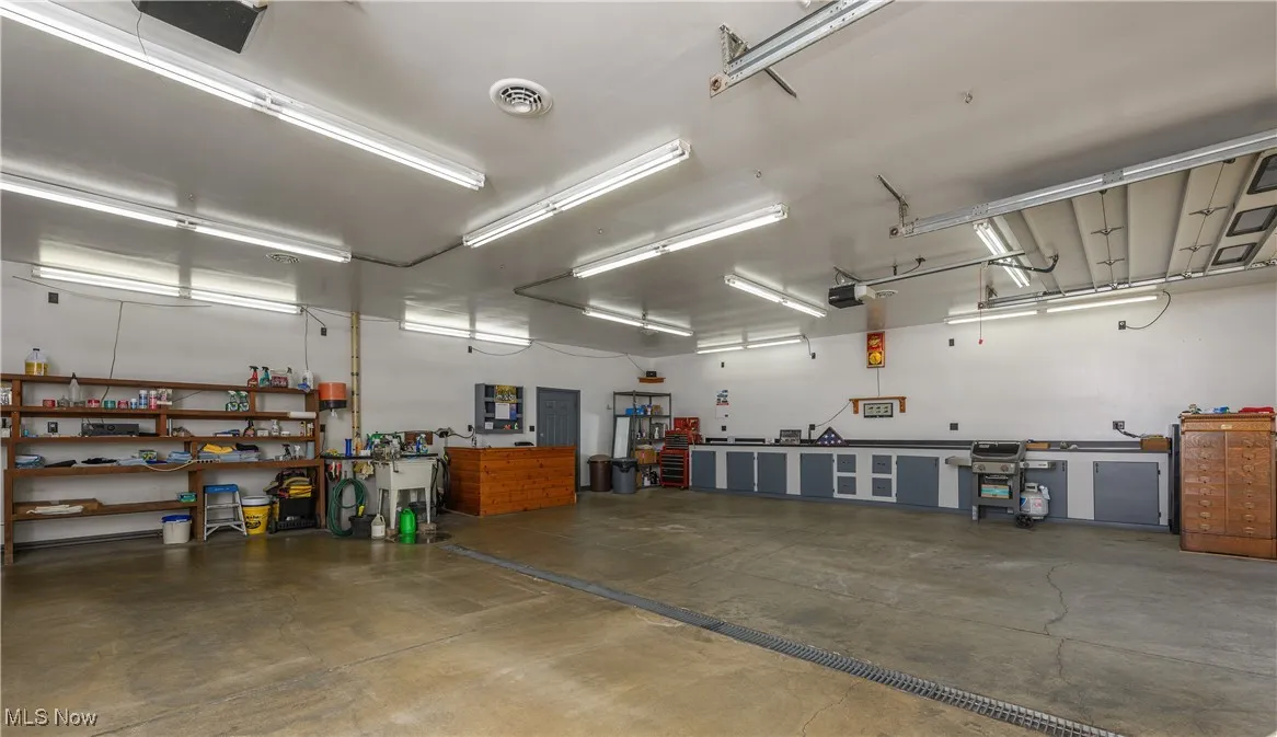 Garage with a workshop area