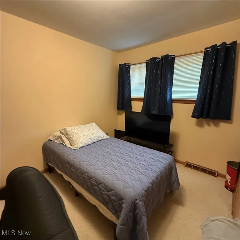 Bedroom with carpet floors and baseboards