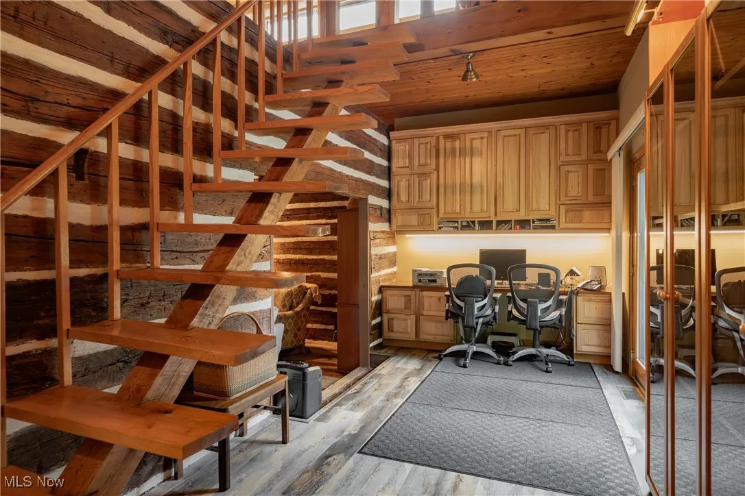 Desk, Wall Book Case, Stairs to loft