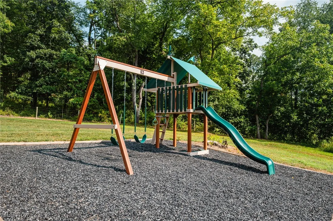 Community jungle gym with a lawn