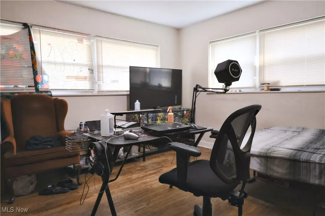 Office space with wood finished floors