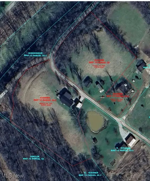 Aerial view of property's location: red is marked