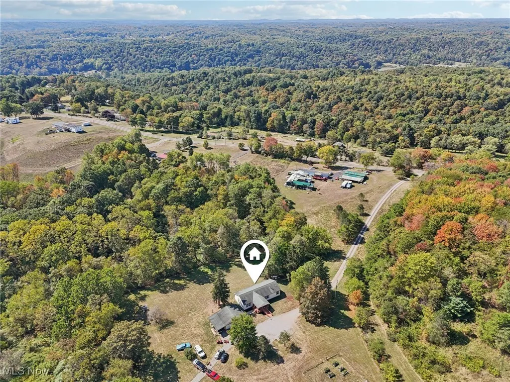 Aerial view of a heavily wooded area