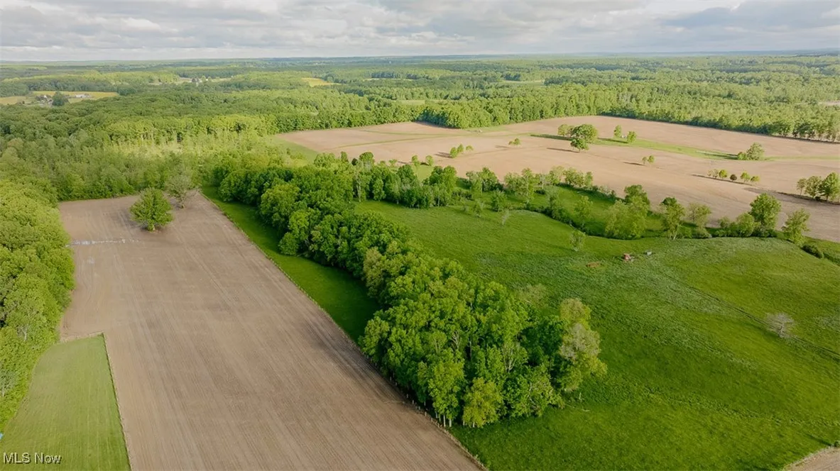 Aerial view of sparsely populated area with abundant farmland