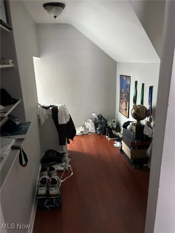 Additional living space featuring wood finished floors and lofted ceiling