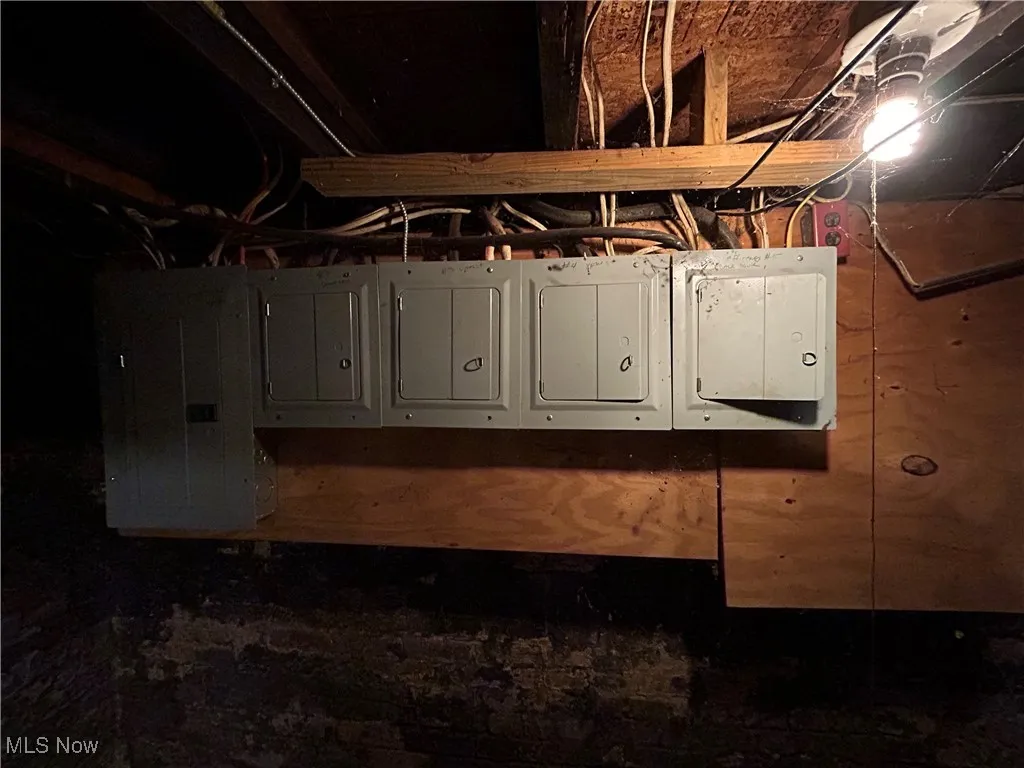 Basement featuring electric panel