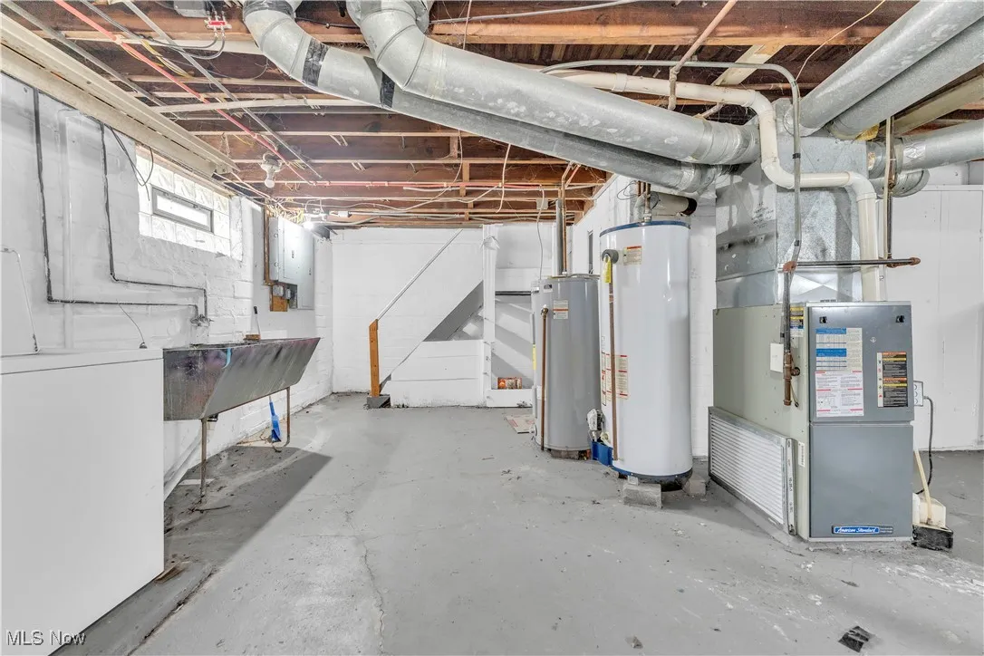 Below grade area with water heater and heating unit