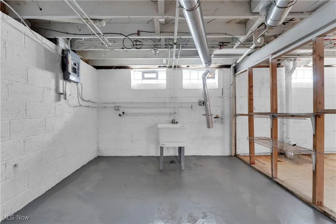 Basement featuring electric panel