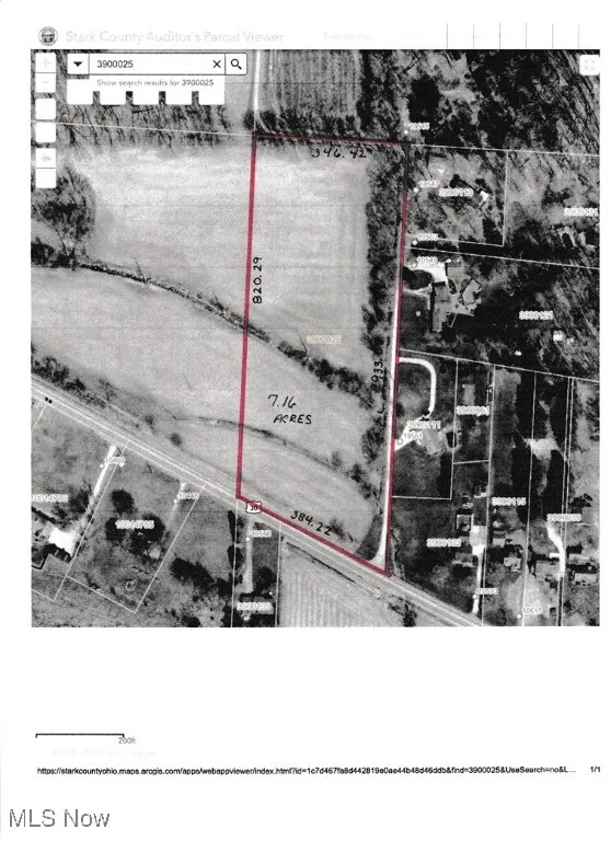 Aerial overview of property's location with property parcel outlined