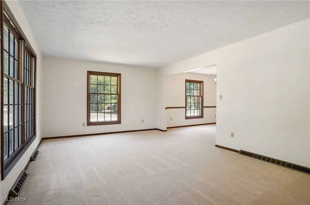 Looking into carpeted living room from foyer.