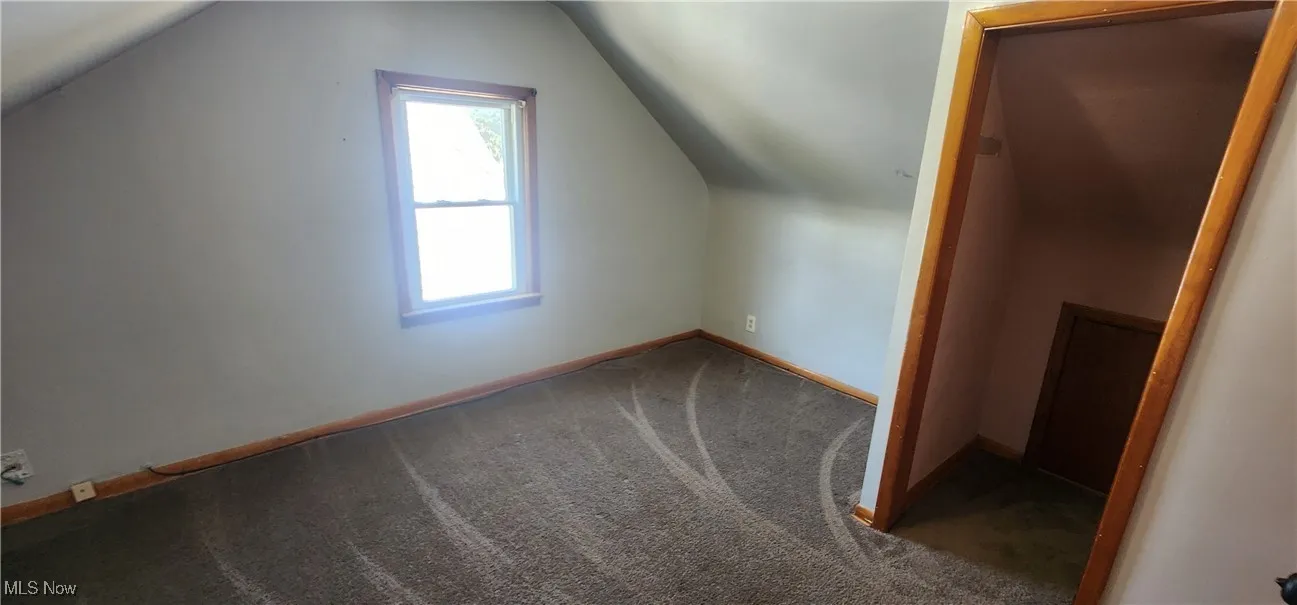 Additional living space featuring lofted ceiling and carpet