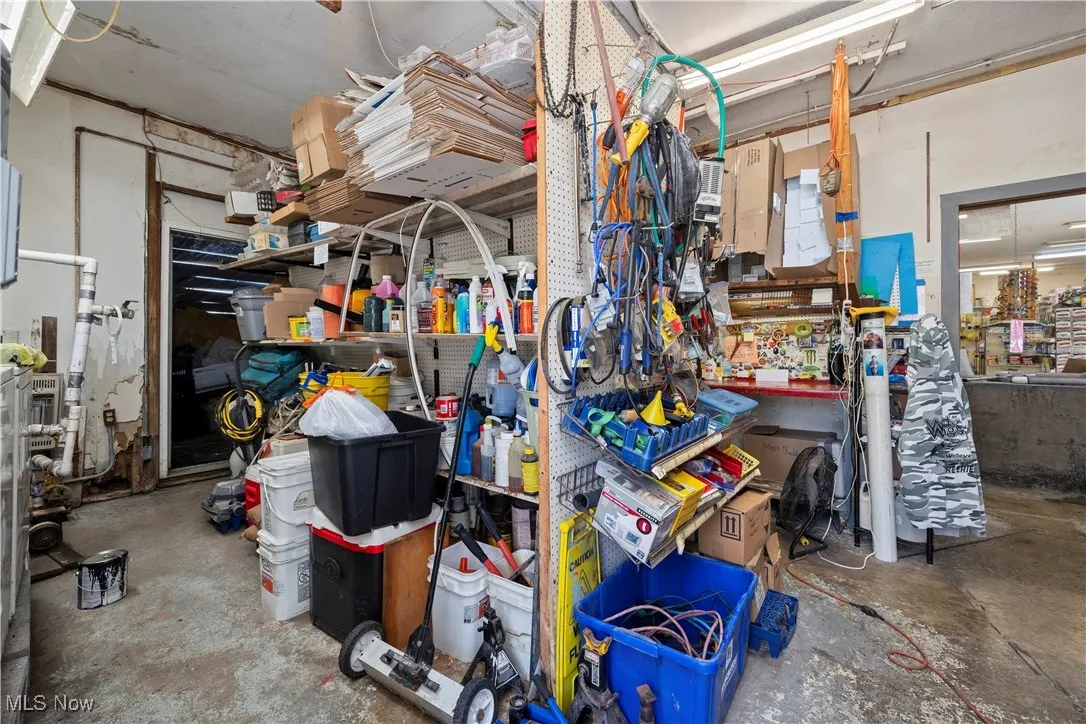 Garage with a workshop area