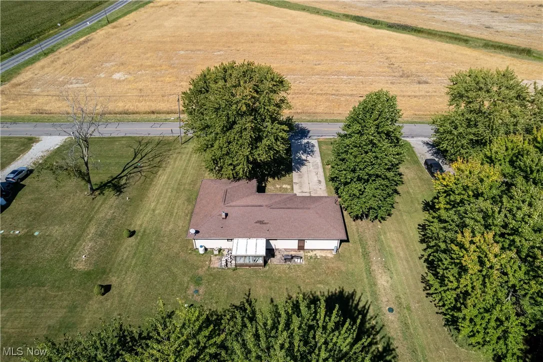 Aerial overview of property's location featuring rural landscape