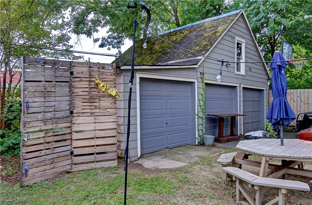 View of detached garage