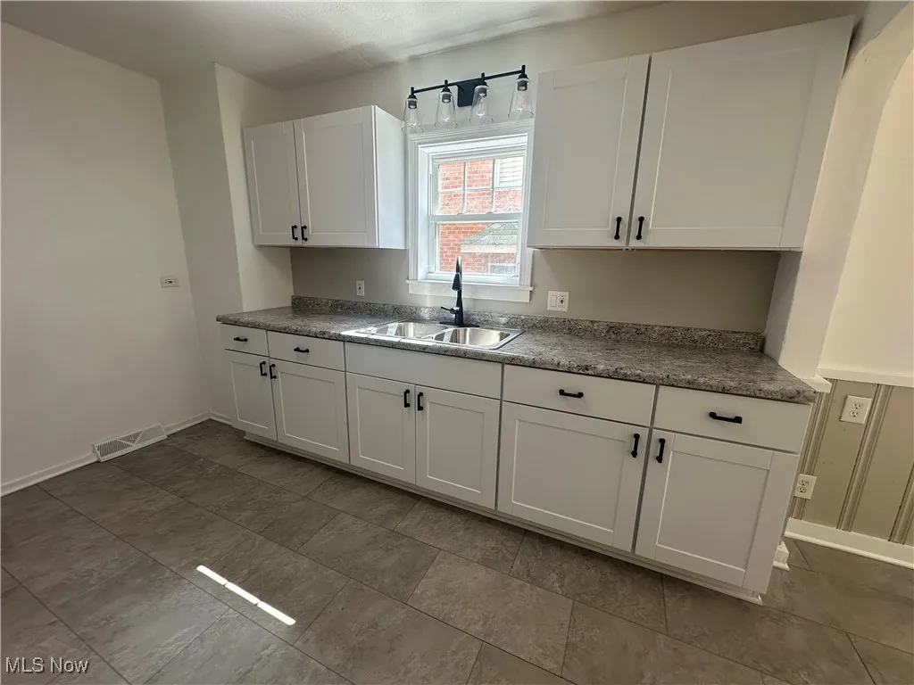 Kitchen featuring white cabinets
