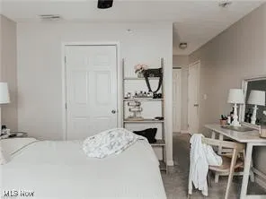 Bedroom with a closet and a ceiling fan
