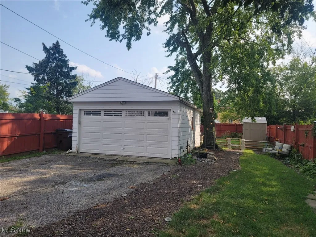 View of detached garage