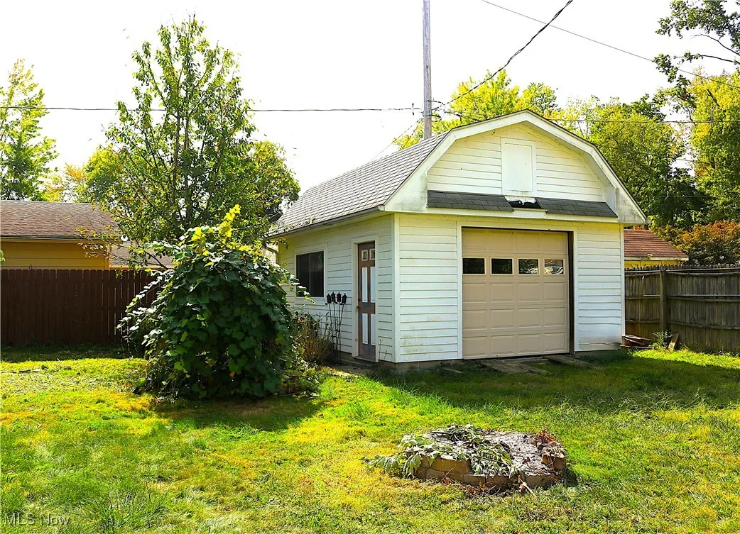 View of detached garage