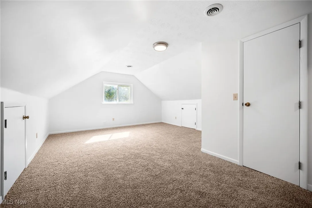 Additional living space with carpet and lofted ceiling