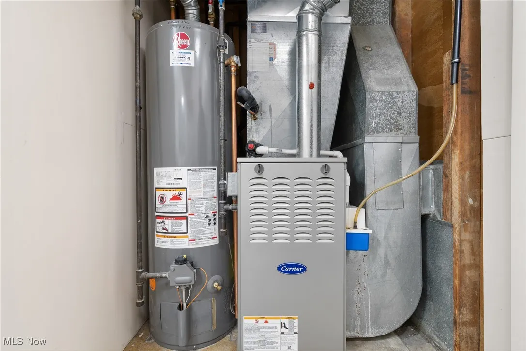 Utilities featuring a water heater and heating unit