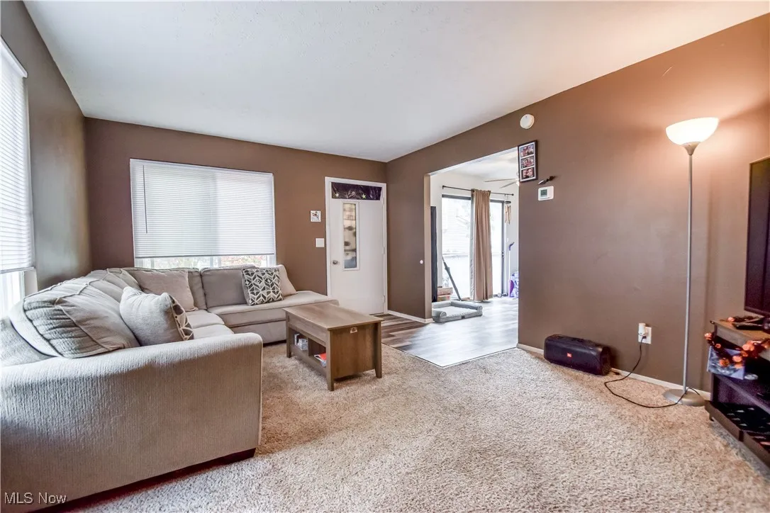 Living area with carpet and plenty of natural light