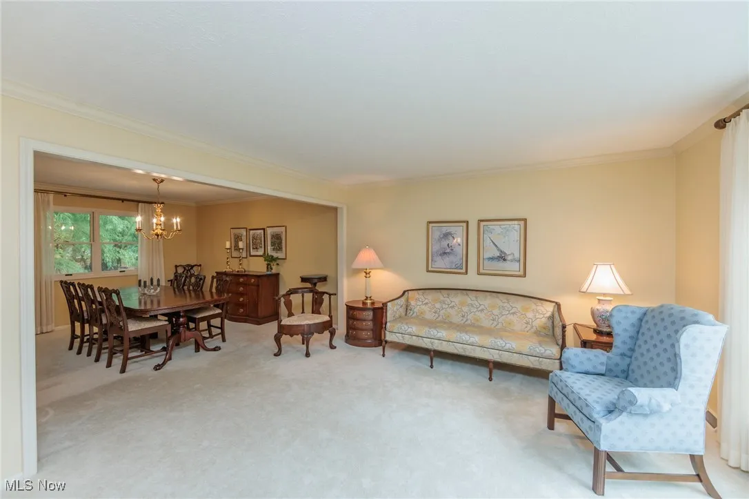 Living Room with neutral carpeting.