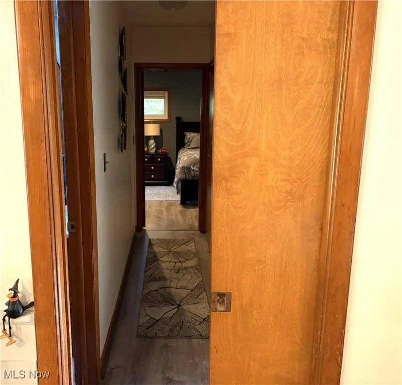 Pocket door leading from the kitchen down the hallway
