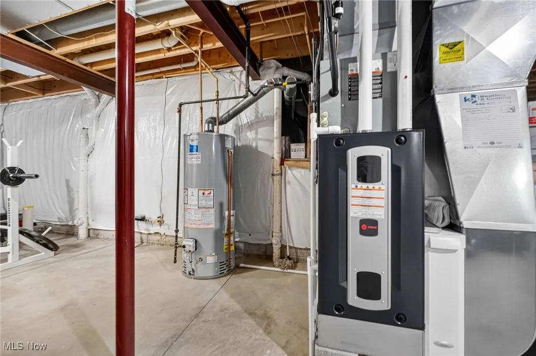 Utility room with water heater and heating unit