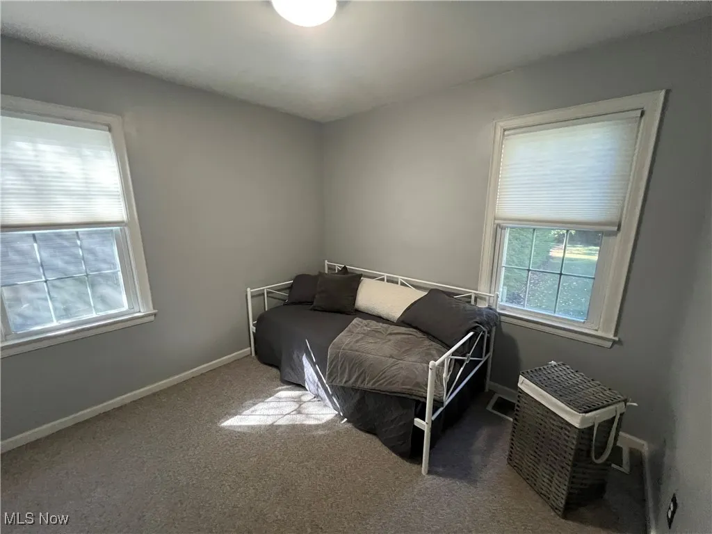 Bedroom with carpet floors and baseboards