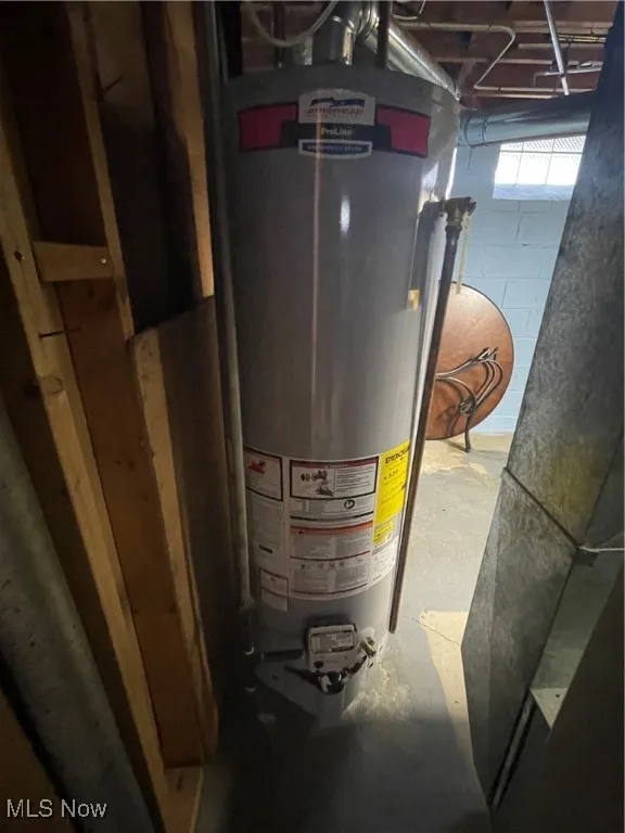 Utility room featuring water heater