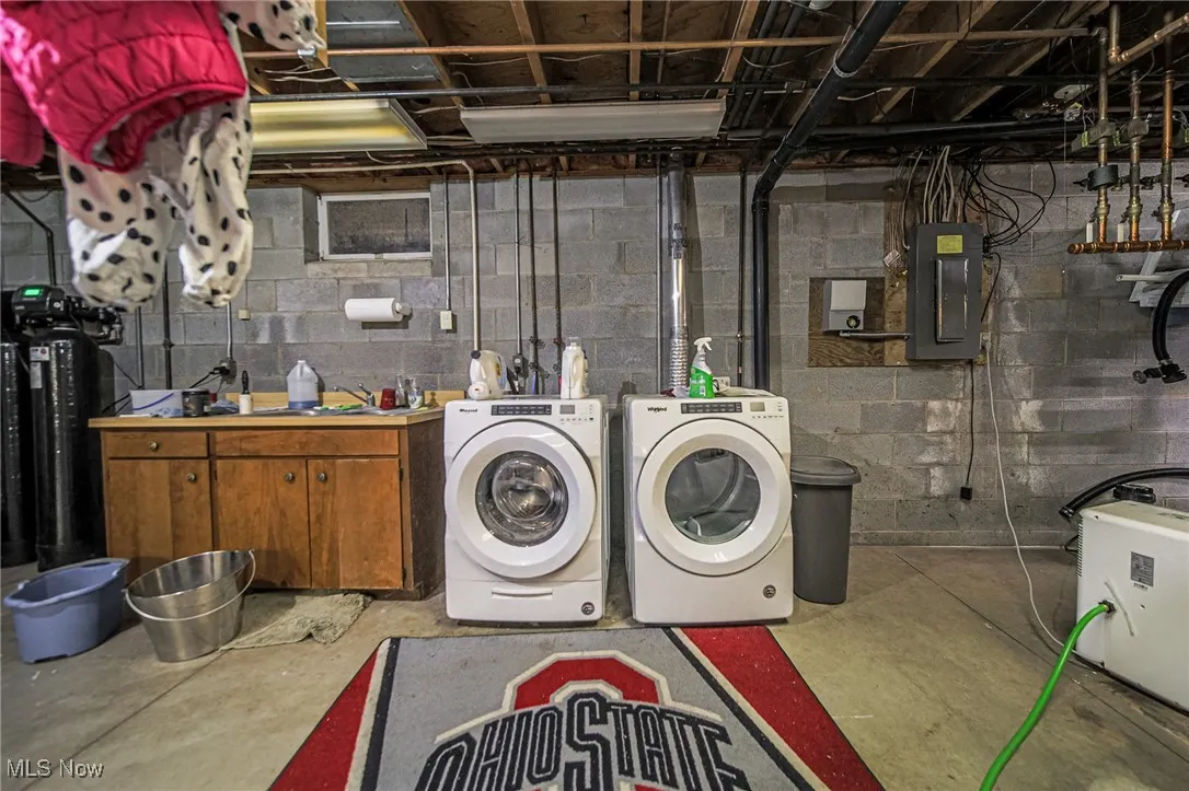 Laundry area with independent washer and dryer and electric panel
