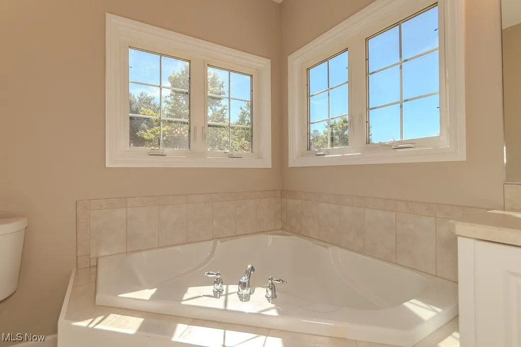 Bathroom with a garden tub and vanity