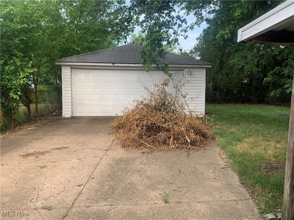 View of detached garage