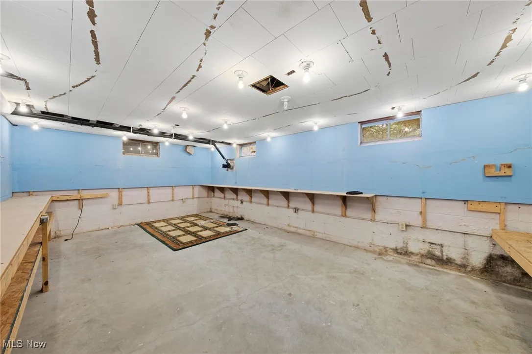Below grade area featuring concrete block wall
