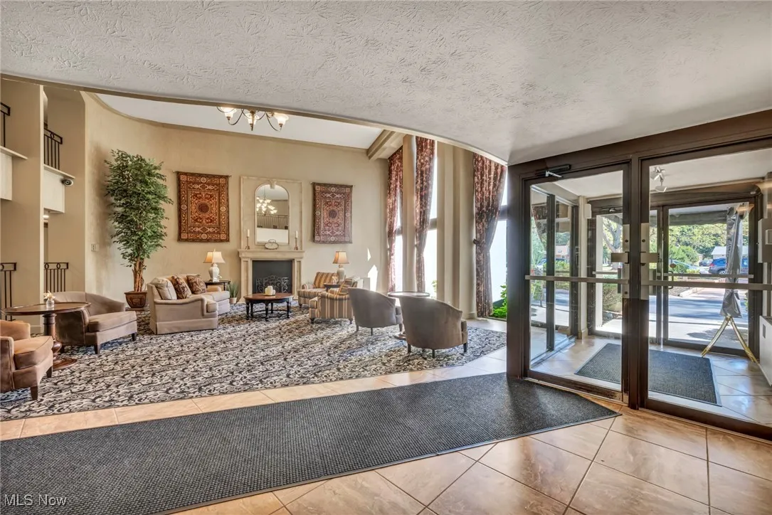 Lobby with a textured ceiling