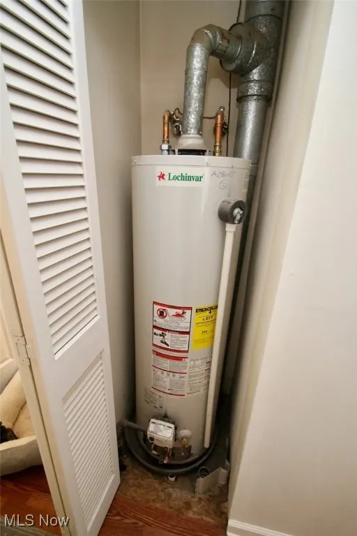 Utility room featuring water heater