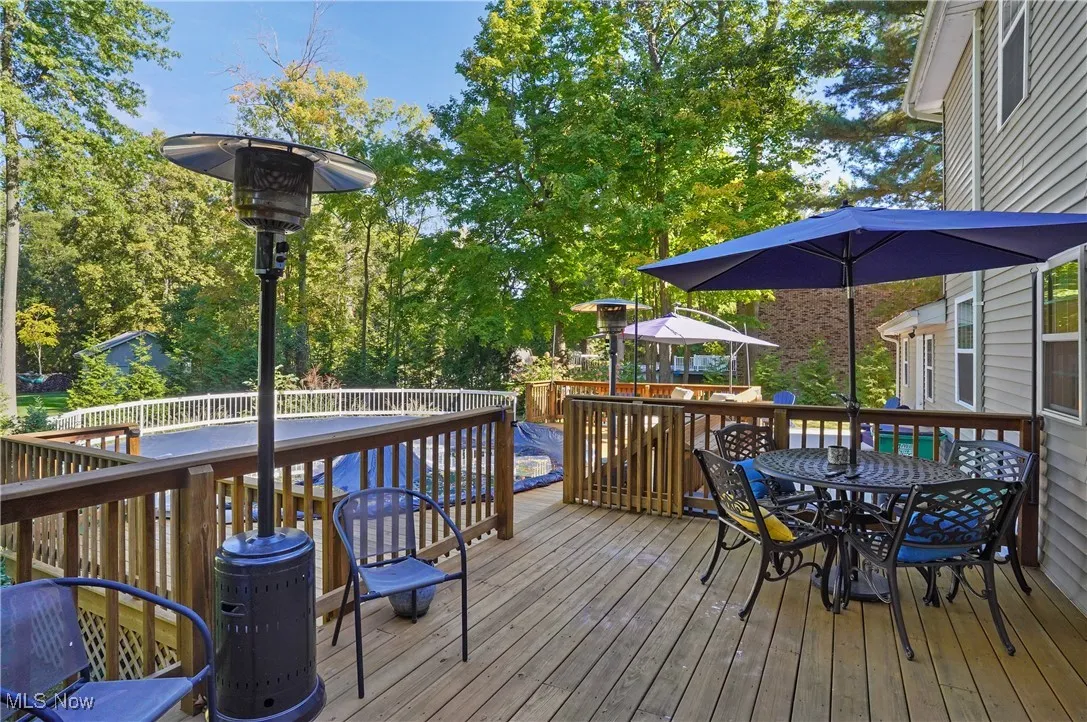 Wooden deck featuring outdoor dining area