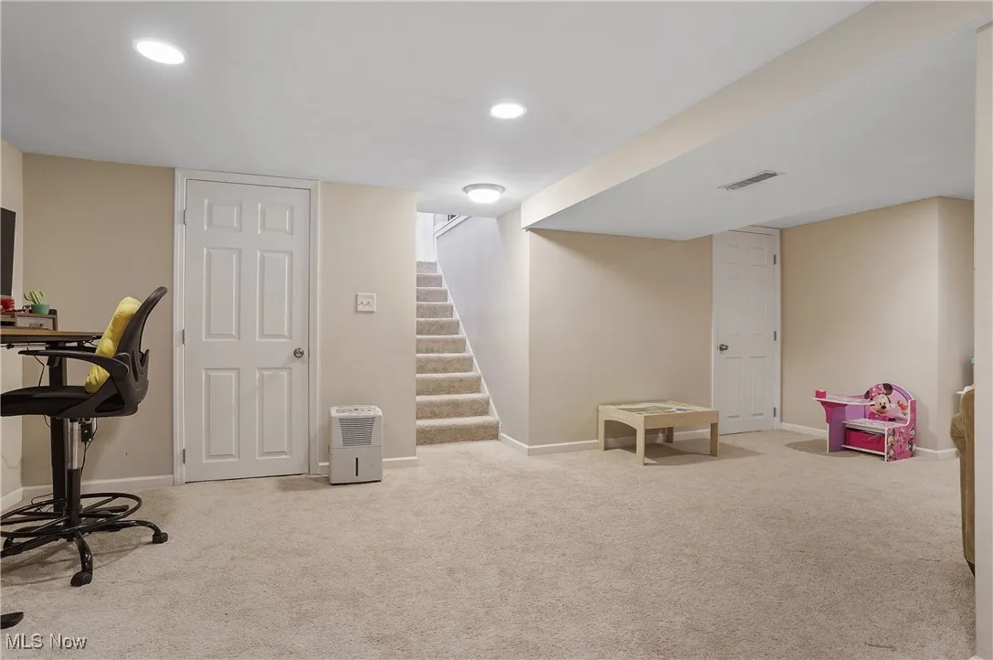 finished basement with storage closets for sump pump and utilities