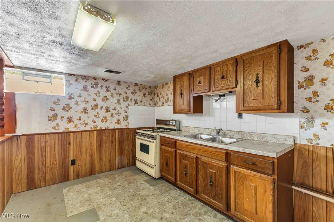 Additional kitchen in basement with wood-like wainscoted​​‌​​​​‌​​‌‌​‌‌​​​‌‌​‌​‌​‌​​​‌​​ walls