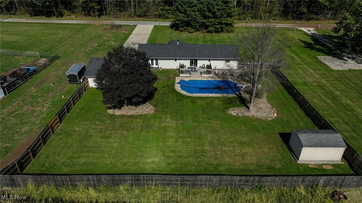 Drone / aerial view of a pool area