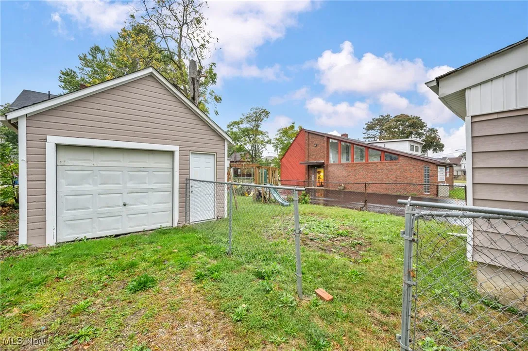 View of detached garage