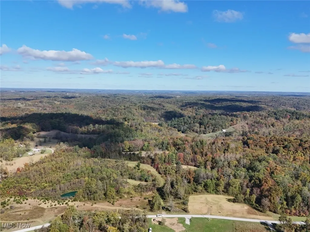 Aerial view of a heavily wooded area
