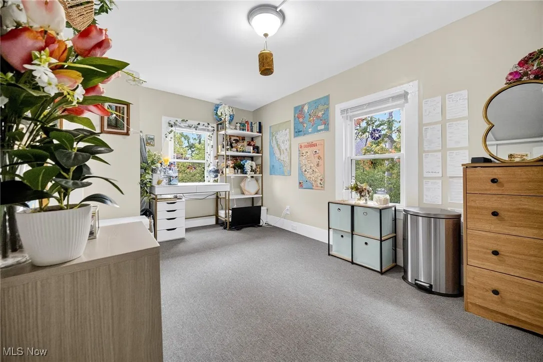 Office with light carpet