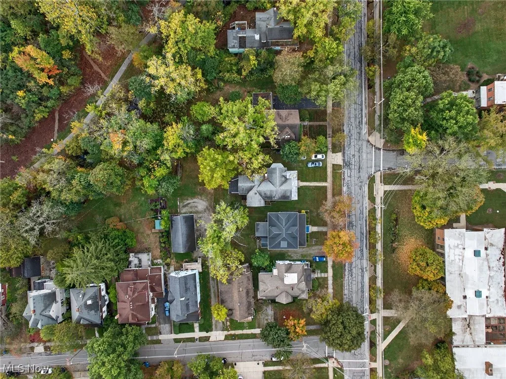Aerial overview of property's location with nearby suburban area