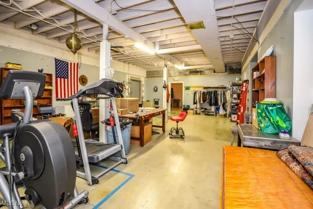 Below grade area with a workshop area