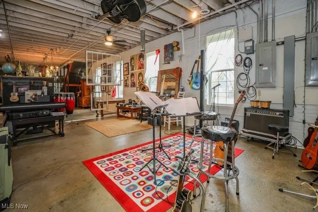 Basement featuring electric panel