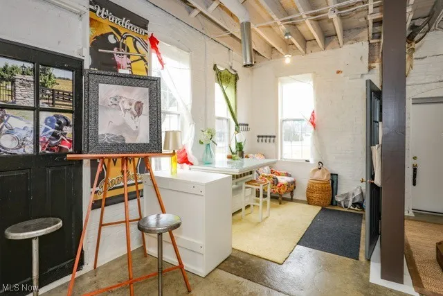 Kitchen with finished concrete flooring